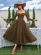 Long Sleeve Tie Back A-Line Dress