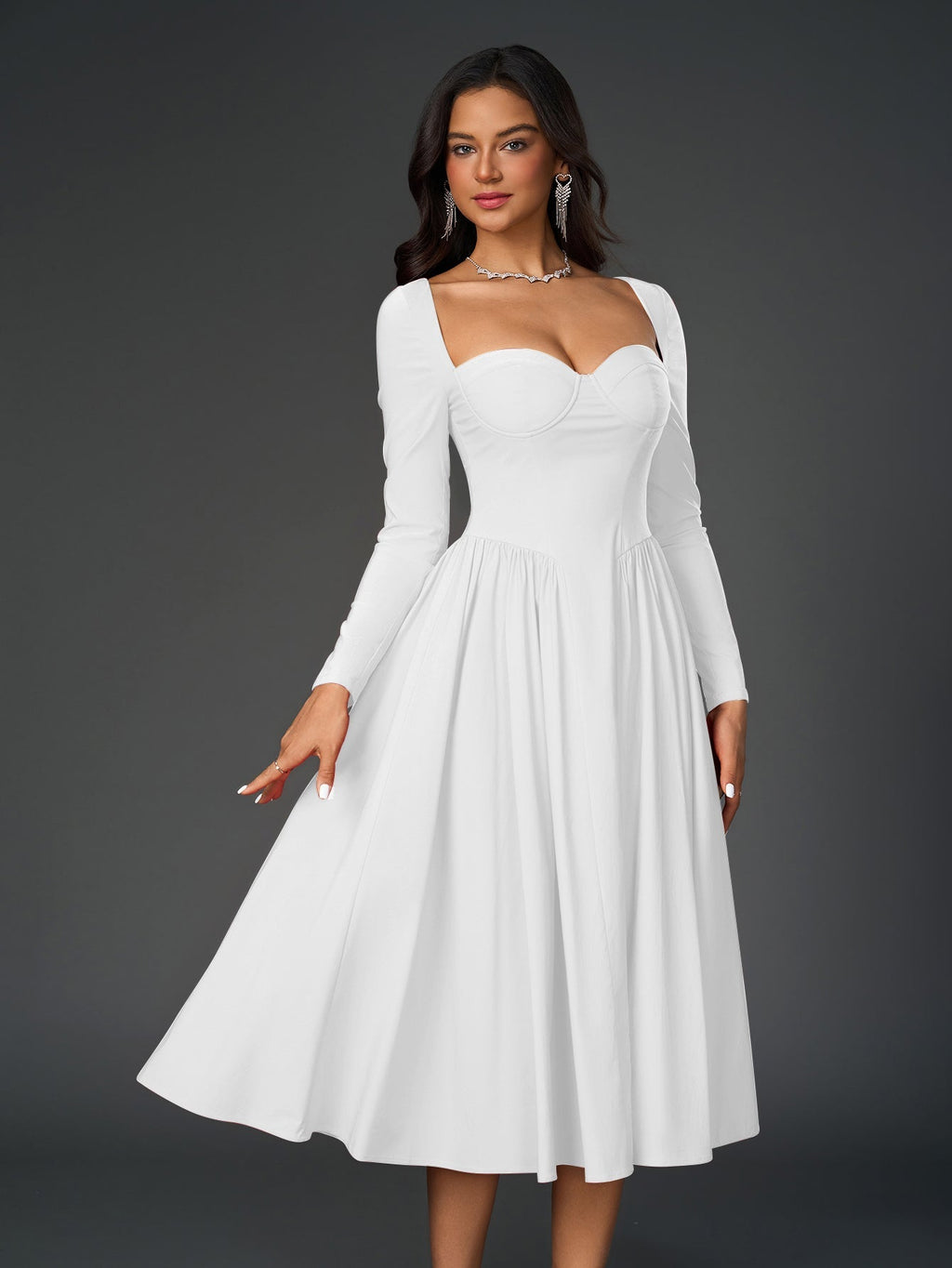 Long Sleeve Tie Back A-Line Dress