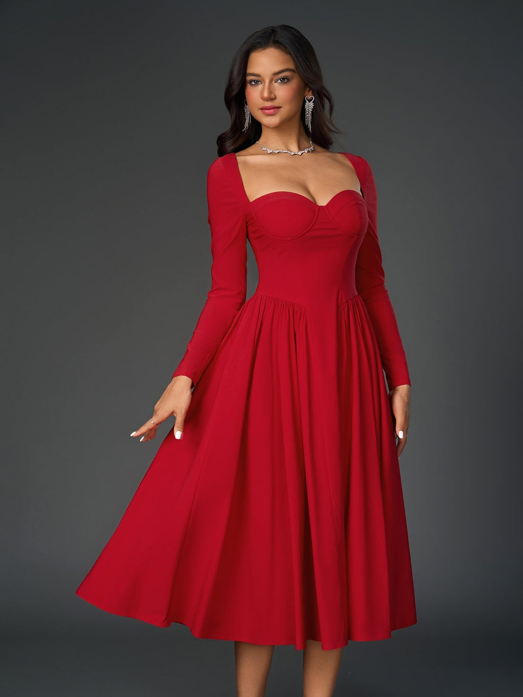 Long Sleeve Tie Back A-Line Dress