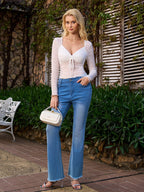 Long Sleeve V-Neck Tie Front Lace Top