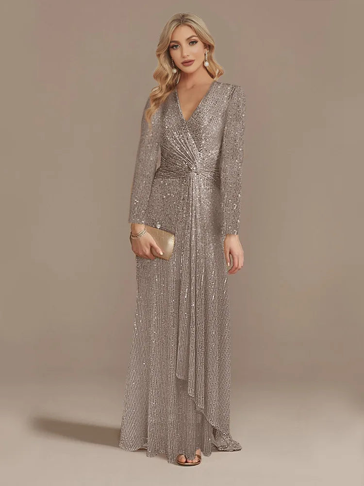 Long Sleeve V-Neck Party Dress