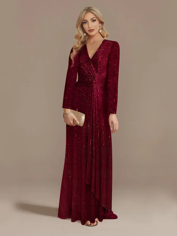 Long Sleeve V-Neck Party Dress