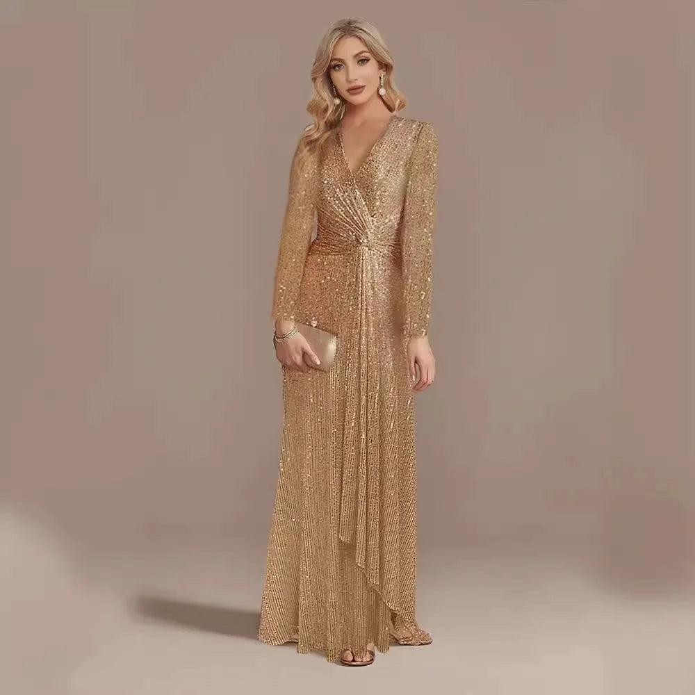 Long Sleeve V-Neck Party Dress