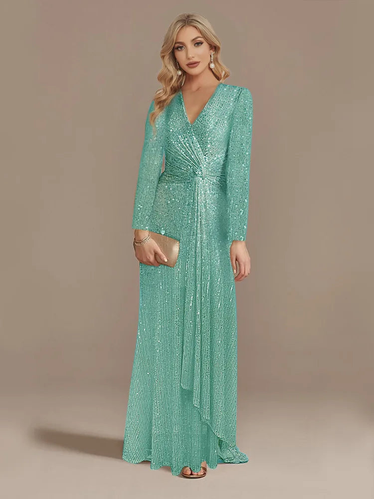 Long Sleeve V-Neck Party Dress