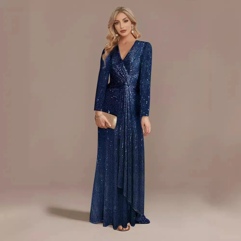 Long Sleeve V-Neck Party Dress