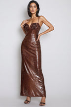 Fiorella Brown Sequin Maxi Dress