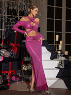 Flower Cutout Sequin Maxi Dress In Hot Pink