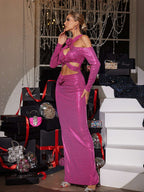 Flower Cutout Sequin Maxi Dress In Hot Pink