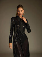 Collar Sequin Maxi Dress