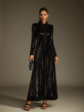 Collar Sequin Maxi Dress