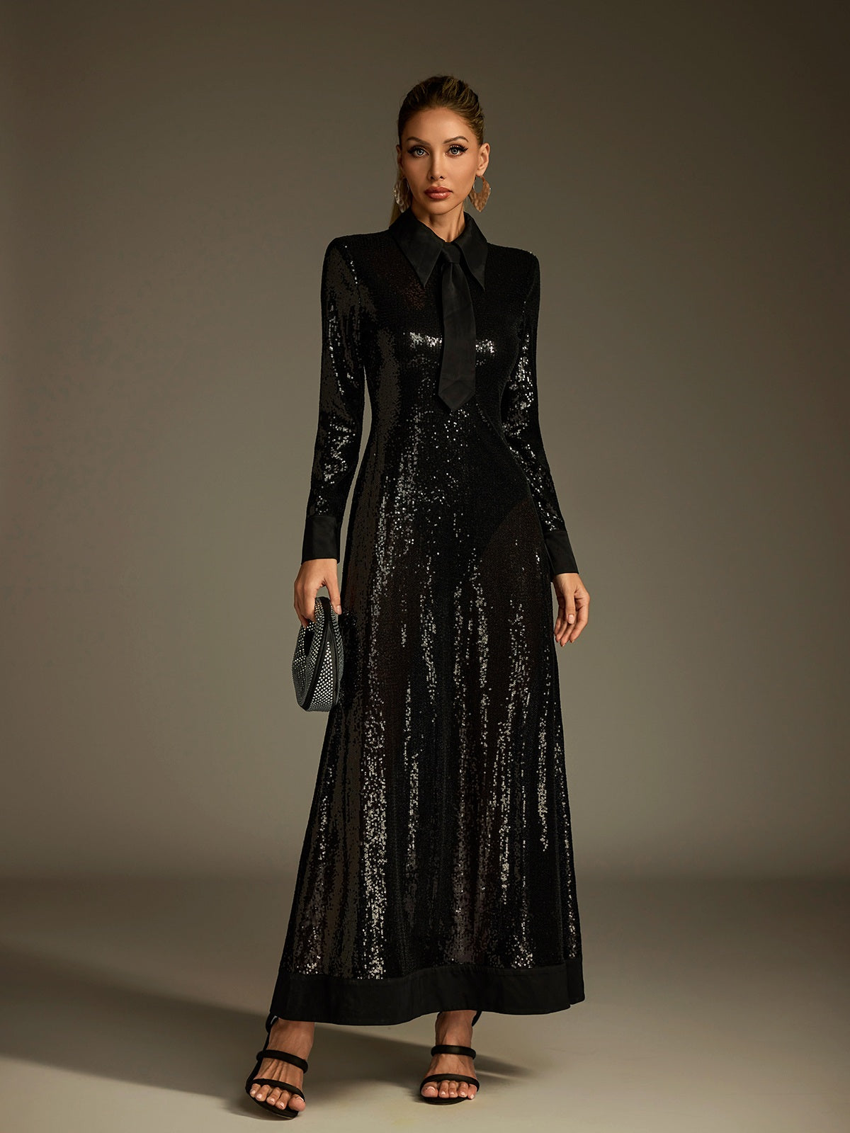 Collar Sequin Maxi Dress