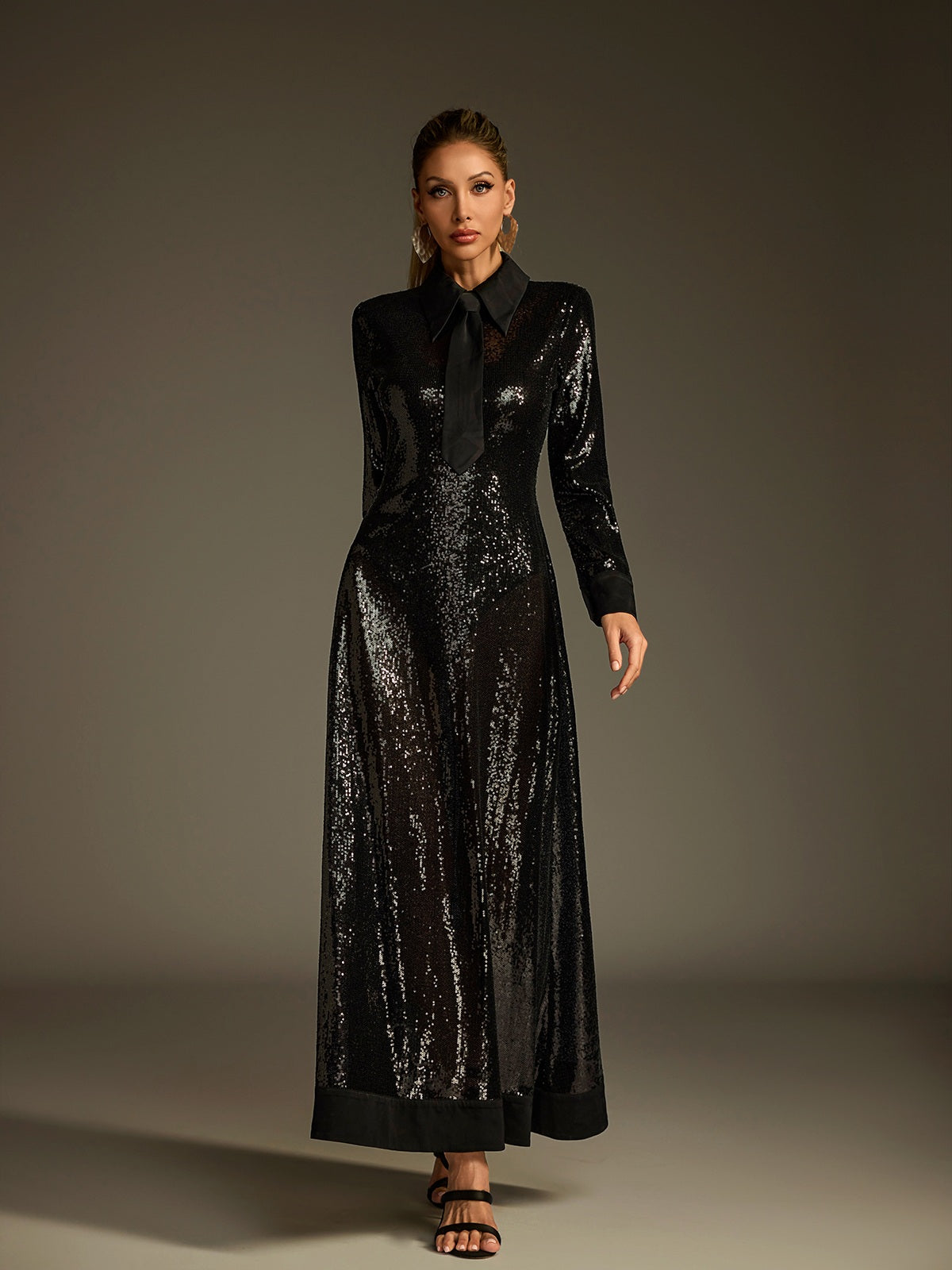Collar Sequin Maxi Dress