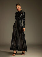 Collar Sequin Maxi Dress