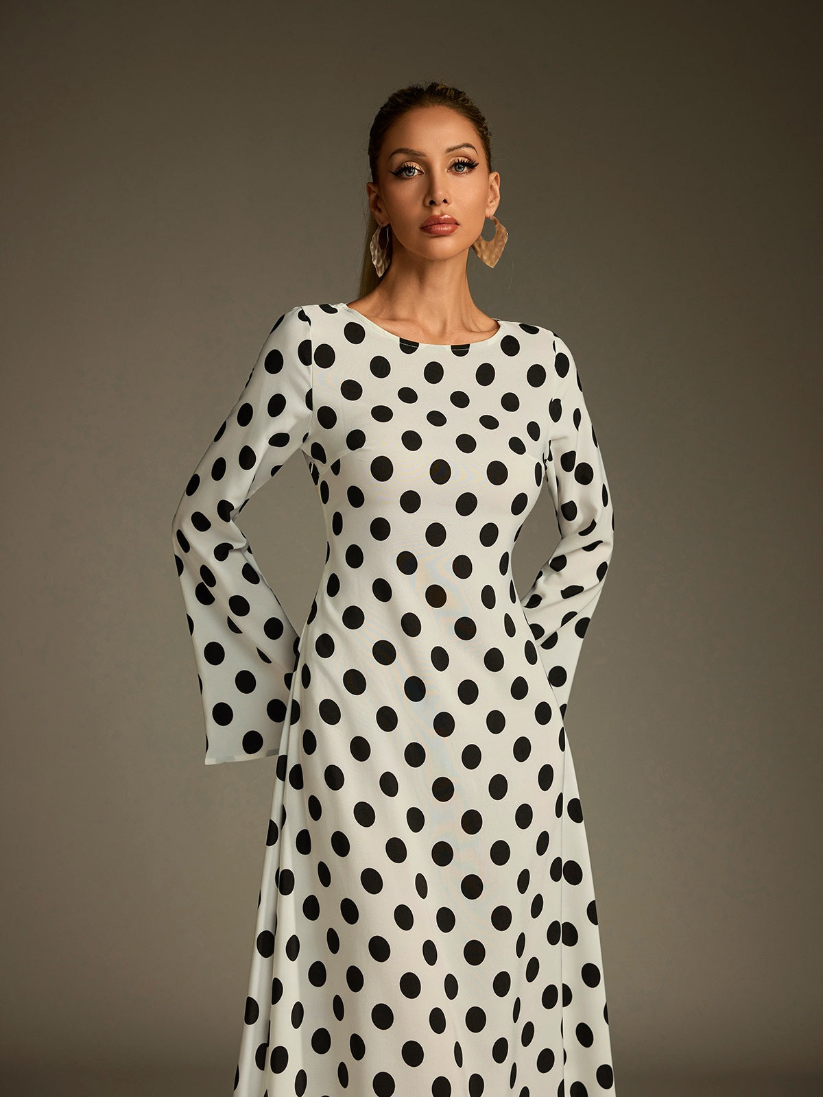Flare Sleeve Dot Maxi Dress