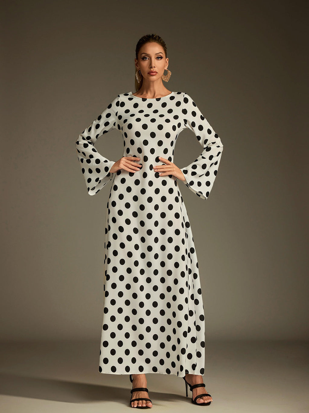 Flare Sleeve Dot Maxi Dress