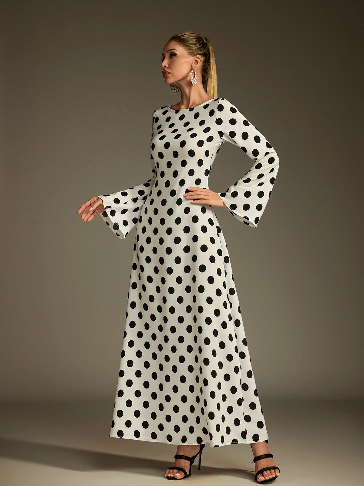 Flare Sleeve Dot Maxi Dress