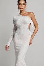 Sylase One Shoulder White Lace Maxi Dress