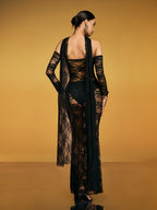 Cutout Split Lace Maxi Dress In Black