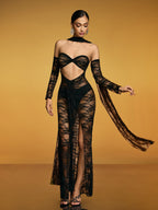 Cutout Split Lace Maxi Dress In Black