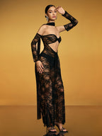Cutout Split Lace Maxi Dress In Black