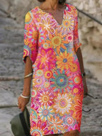 Leila Chic Floral Print V Neck Dress Evening Wear Edit