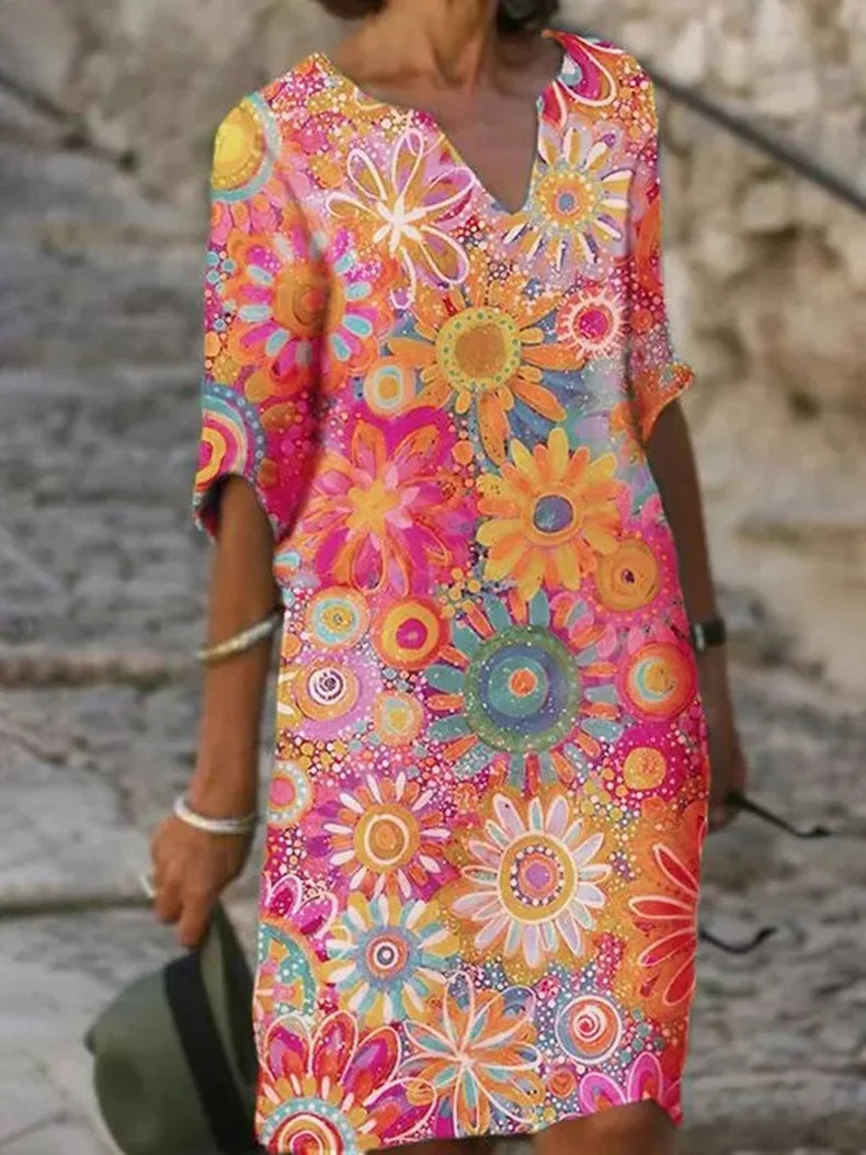 Heidi Minimalist Floral Print V Neck Dress Elevated Occasion Wear