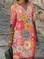 Ileana Aesthetic V Neck Dress with Floral Print Designer Edit