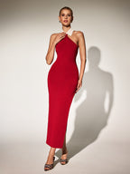 Halterneck Split Bandage Maxi Dress