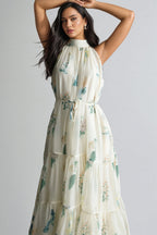 Mikin Floral Print Halter Maxi Dress
