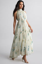 Mikin Floral Print Halter Maxi Dress