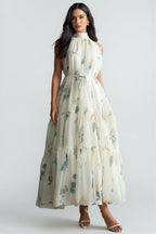 Mikin Floral Print Halter Maxi Dress