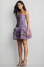 Gaiusl Purple Printed Strapless Mini Dress