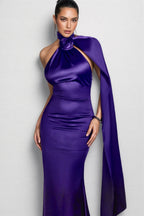 Valentina Halter Floral Maxi Satin Dress
