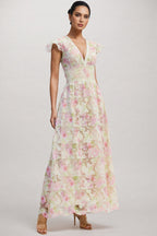 Jorjal V Neck Embroidered Hollow Out Maxi Dress
