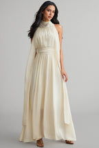 Zurilk Apricot Chiffon Backless Maxi Dress