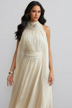 Zurilk Apricot Chiffon Backless Maxi Dress