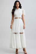 Zived White Lace Embroidery Cut Out Maxi Dress