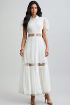 Zived White Lace Embroidery Cut Out Maxi Dress