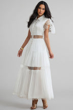 Zived White Lace Embroidery Cut Out Maxi Dress