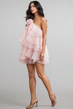 Emier Pink 3D Flower Layered Mini Dress