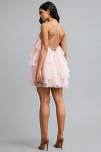 Emier Pink 3D Flower Layered Mini Dress