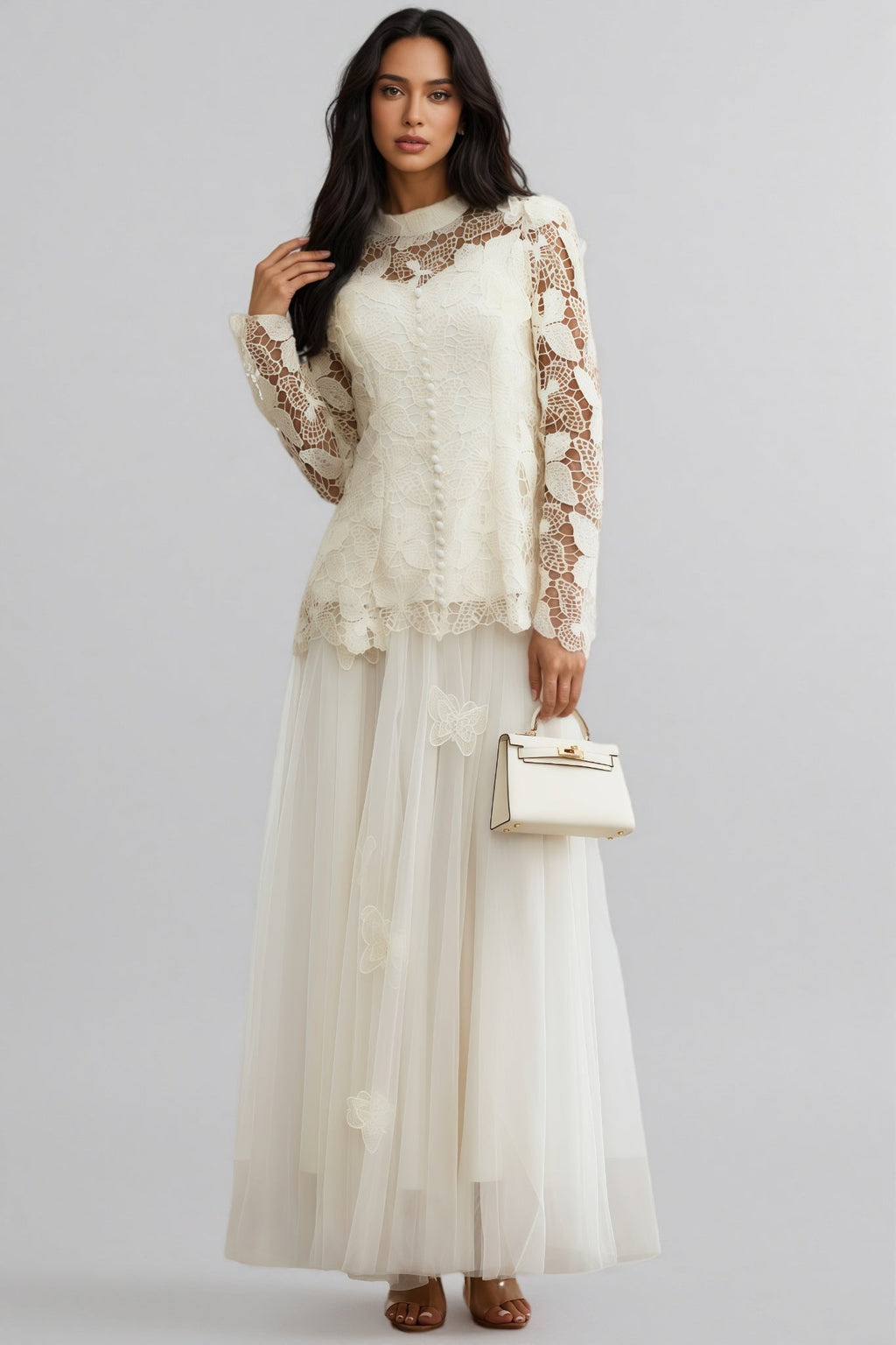 Inina Butterfly Embroidered Lace Maxi Dress Set