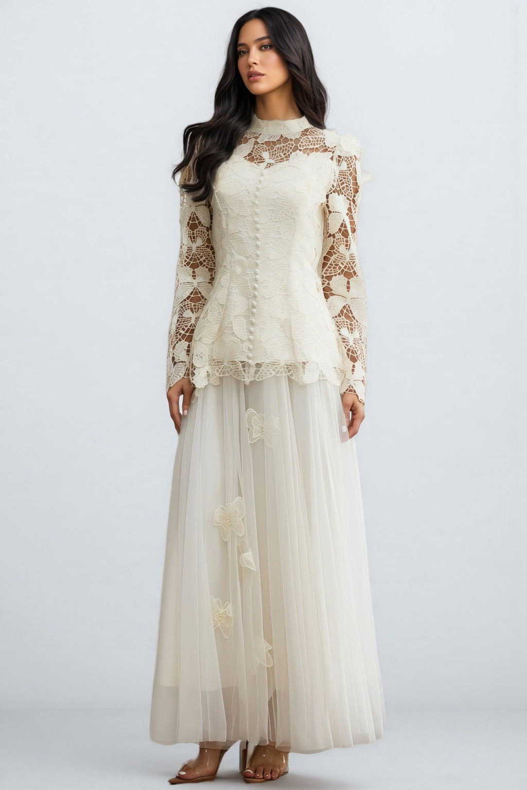 Inina Butterfly Embroidered Lace Maxi Dress Set