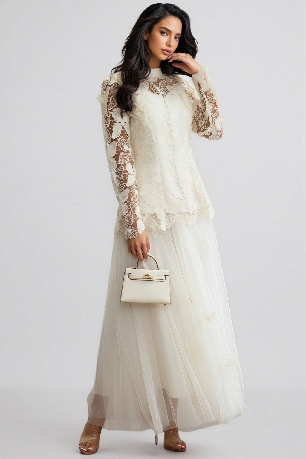 Inina Butterfly Embroidered Lace Maxi Dress Set