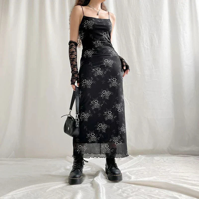 Bianca Minimalist Vintage Floral Lace Dress with Sheer Overlay Chic Silhouette Collection