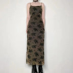 Bianca Minimalist Vintage Floral Lace Dress with Sheer Overlay Chic Silhouette Collection