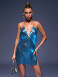 Madrigal Plunge Chainmail Dress In Sky