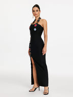 Halterneck Diamond Split Bandage Dress
