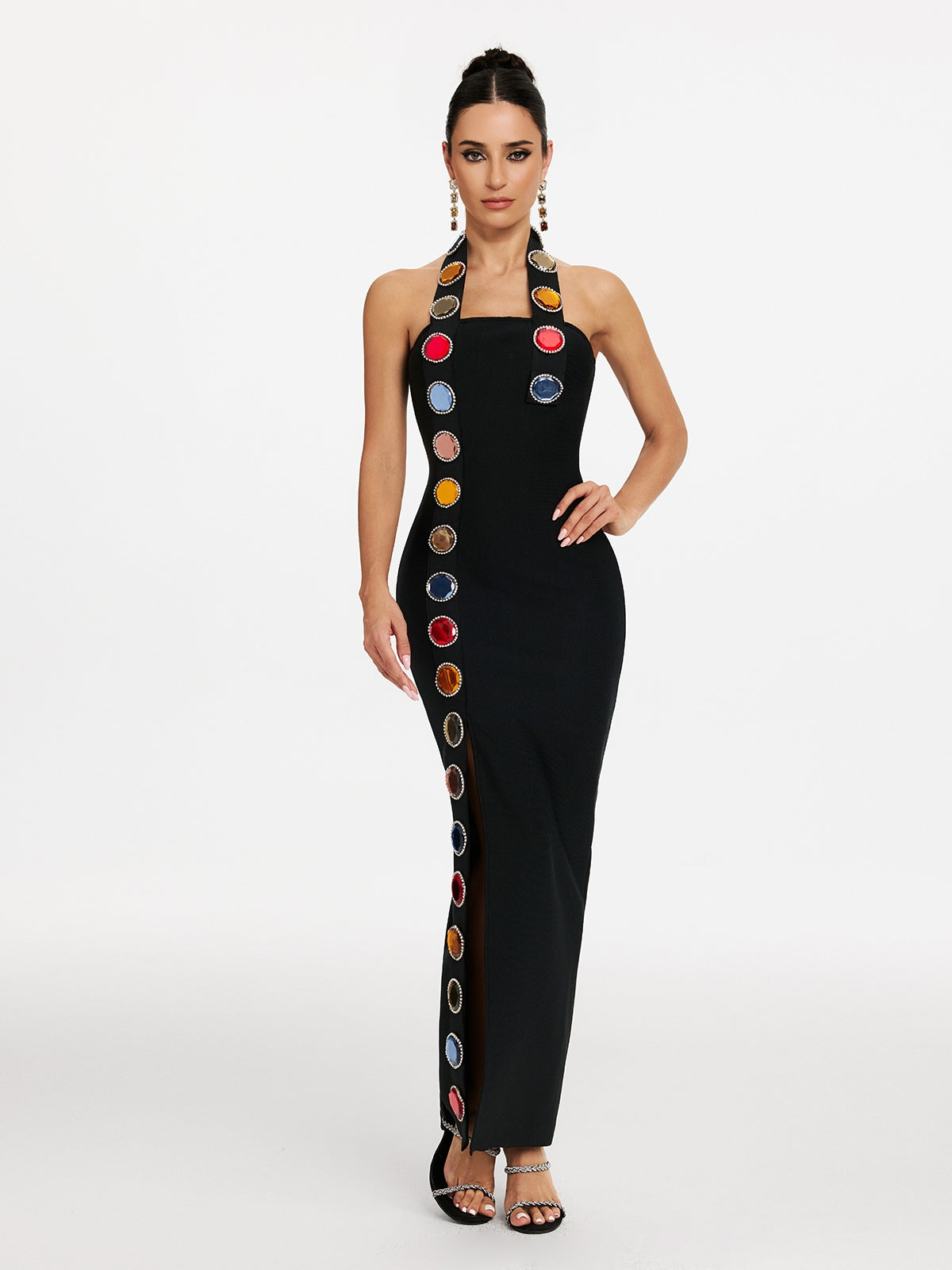Halterneck Diamond Split Bandage Dress