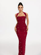 Halterneck Pearl Bandage Dress